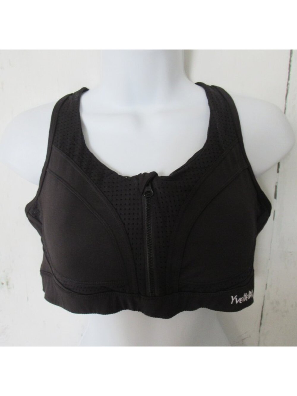 Yvette Sport Bra XXL 2XL Black Zip Front No Wire Sports Wireless Cut Out Back